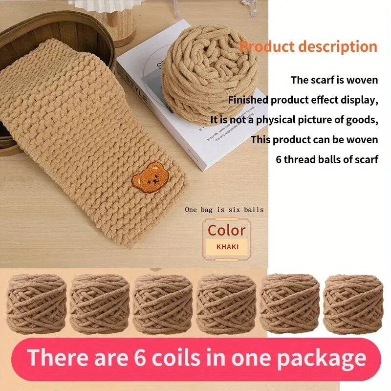 6 Thread Balls+1 Teddy Bear Jewelry Handmade Gift Woven Scarf Thread DIY Ice Stripe Thread Thick Yarn Ball