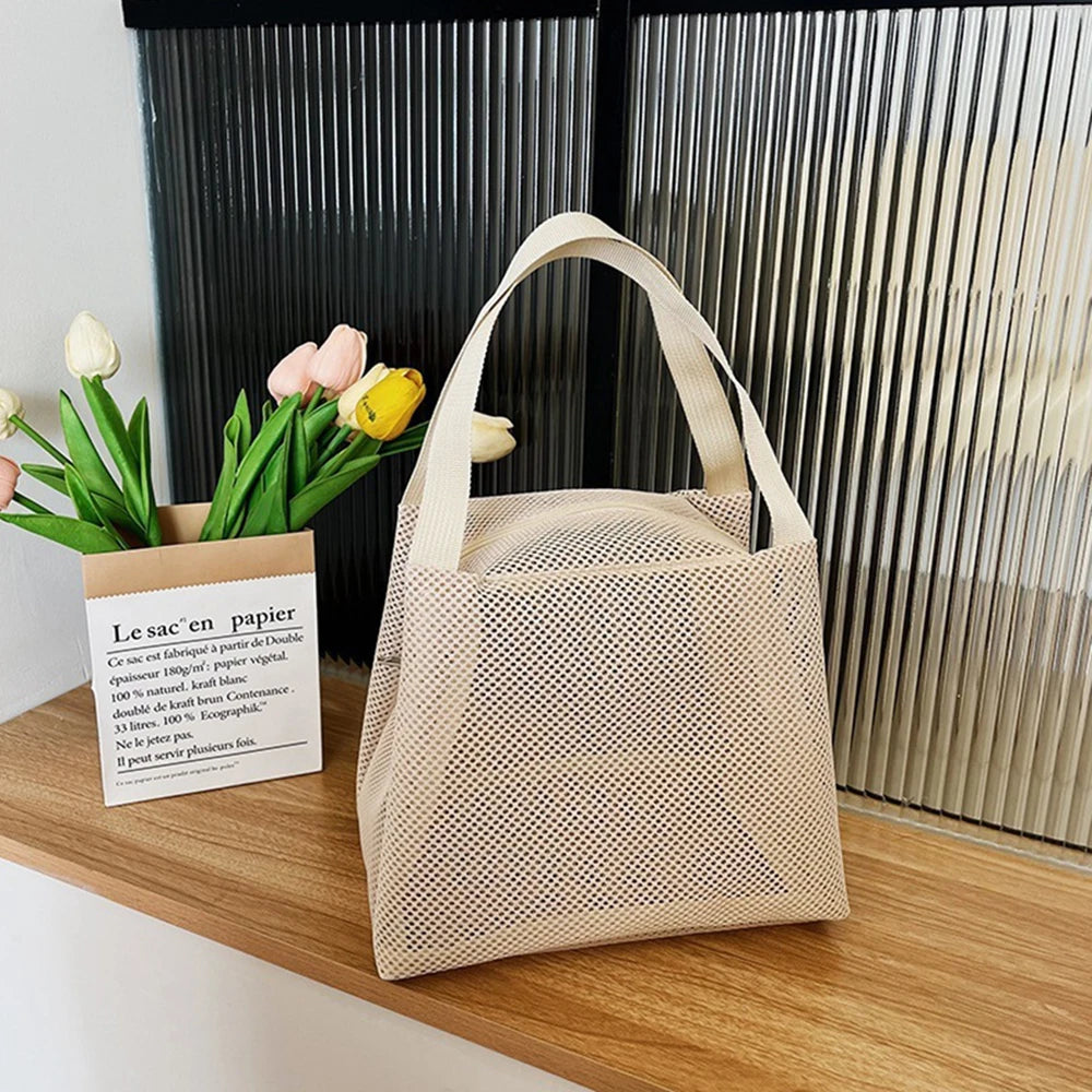 1PC Net Mesh Bag, Toiletry Bag, Travel Storage Bag, Hollowed-Out Student Lunch Box Bag, Lunch Box Bag