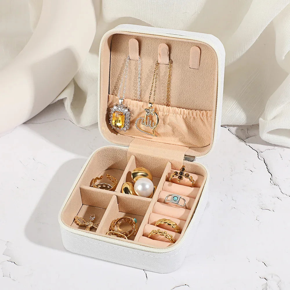 Mini Jewelry Storage Box Portable Home Travel Earrings Necklace Storage Case for Women Ring Organizer PU Leather Display Case