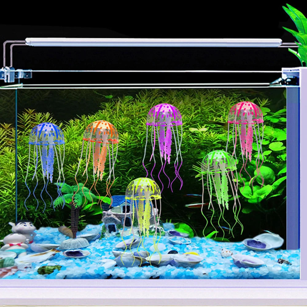 1PC Aquarium Decoration Silicone Transparent Fluorescent Jellyfish Coral Silicone Artificial Jellyfish