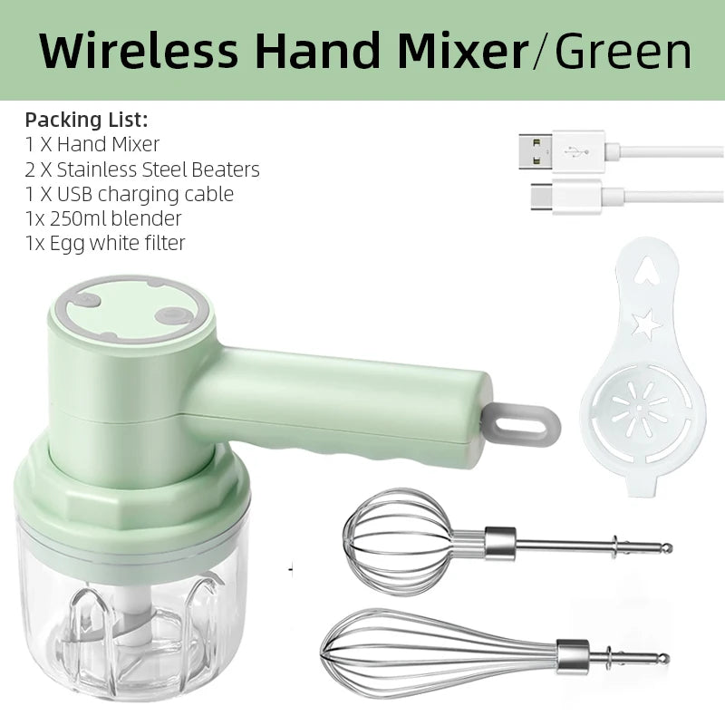 Wireless Electric Food Mixer Portable 3 Speeds Egg Beater Baking Dough Cake Cream Milk Frothers Kitchen Tools