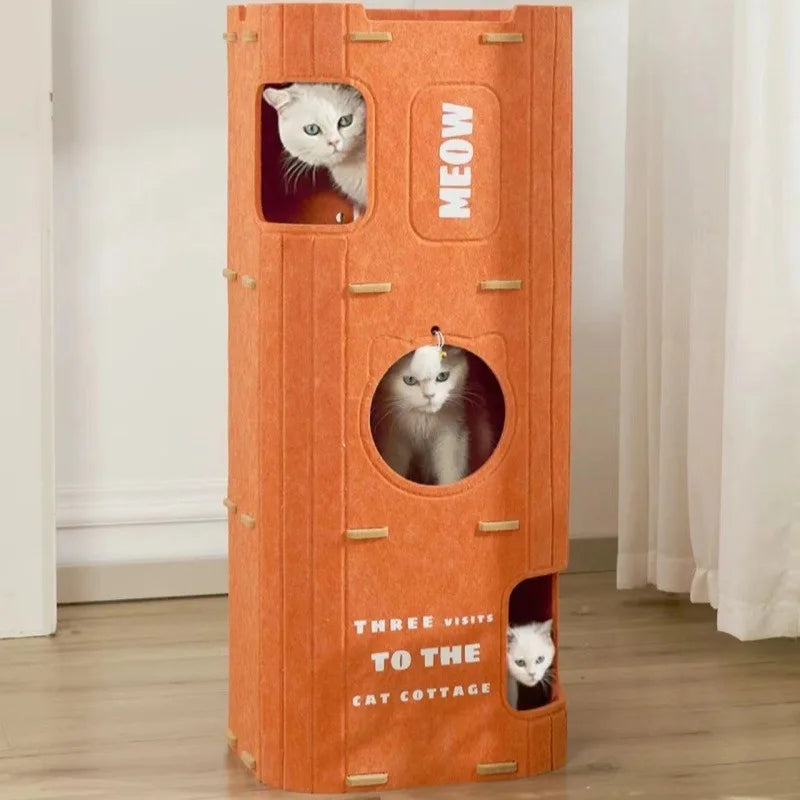 Felt cat tree hole double-layer fun scratching board universal cat house drilling integrated thick felt cat nest frame
