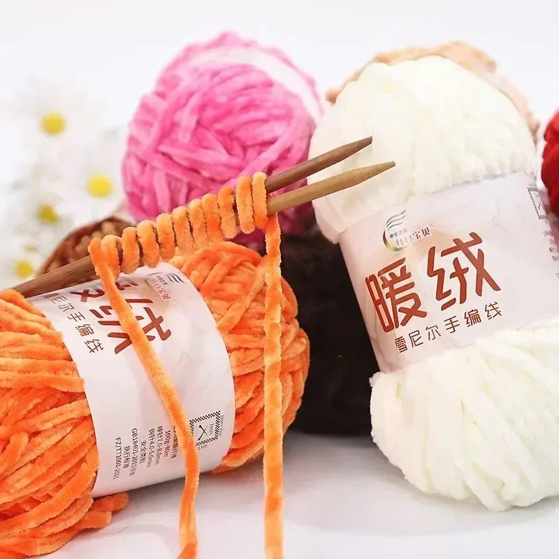 100g Warm fleece coarse chenille golden velvet hand-woven ice strip fleece thread DIY doll bag wool ball