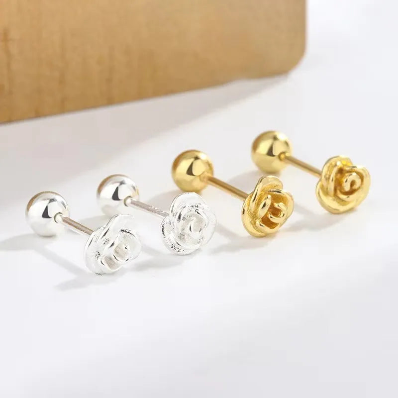 Minimalist Small Flower Screw Earrings