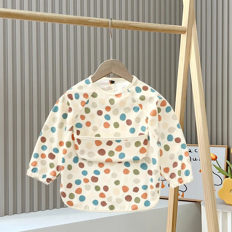 1PC Baby Long Sleeve PU Overalls Wear Waterproof Food Dirty Oil Feeding Suitable For Male And Female Children Bibs