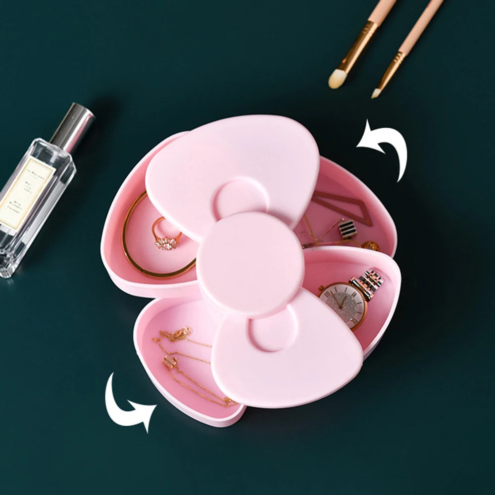 2PCS  Jewelry Box 360 Degree Rotating Bow Compact Cosmetic Portable Hairpin Headstring Desktop Storage Box