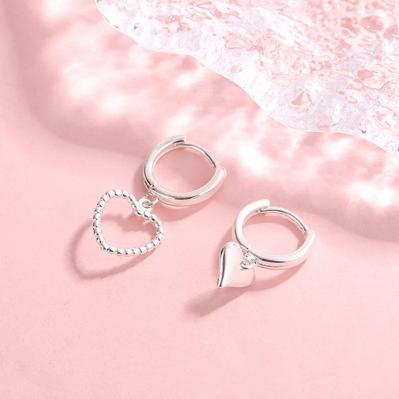 New Asymmetric Heart Stud Earrings For Women Versatile Silver Color Lovely Simple Cute Earring Girls Piercing Jewelry Gifts