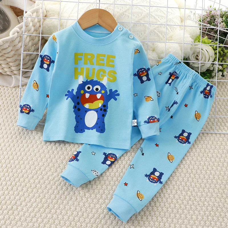 Baby Fall Clothes Cartoon Animal Sleepwear Children Pajamas Sets Unisex Kids Autumn Clothing Durable Soft Warm Comfort
