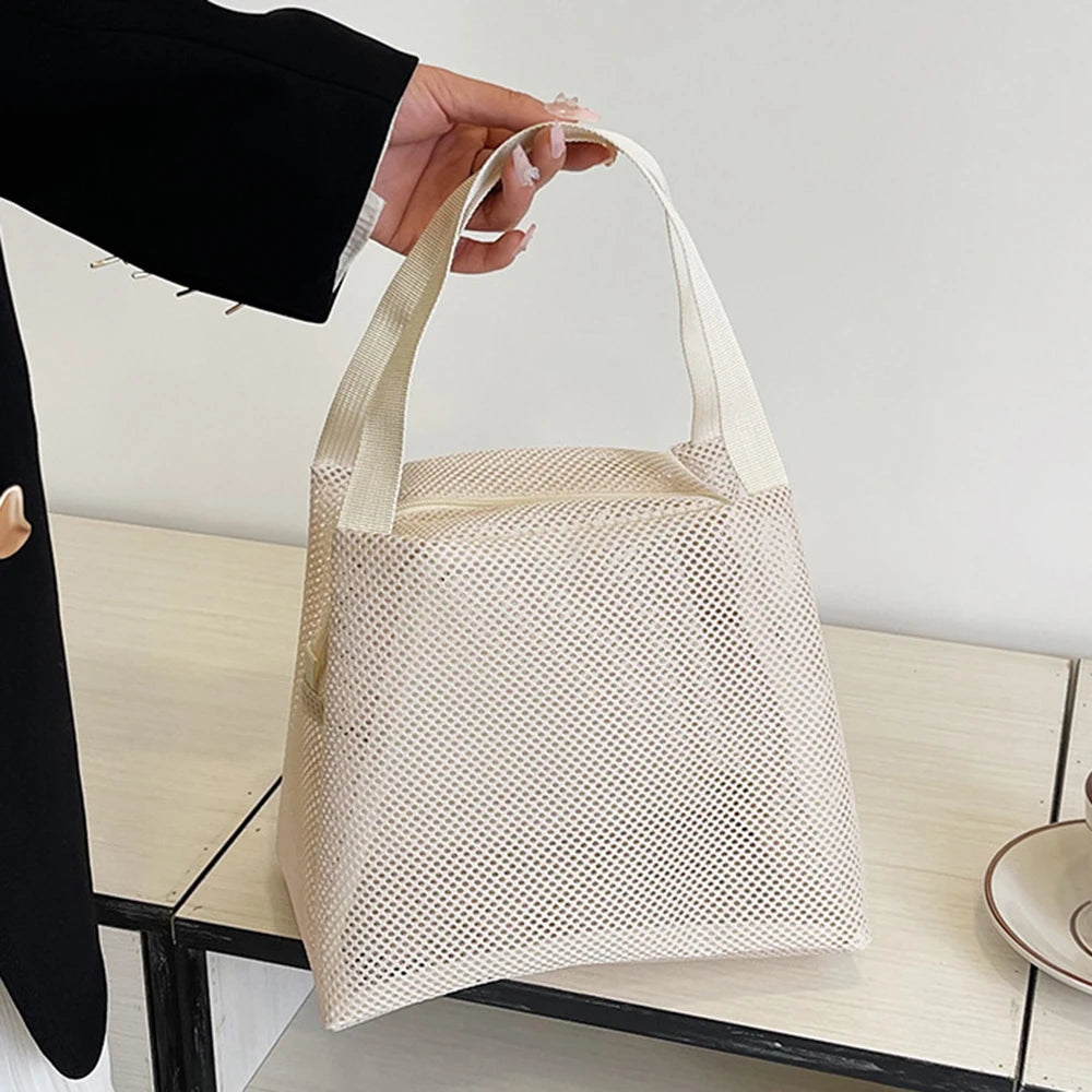 1PC Net Mesh Bag, Toiletry Bag, Travel Storage Bag, Hollowed-Out Student Lunch Box Bag, Lunch Box Bag