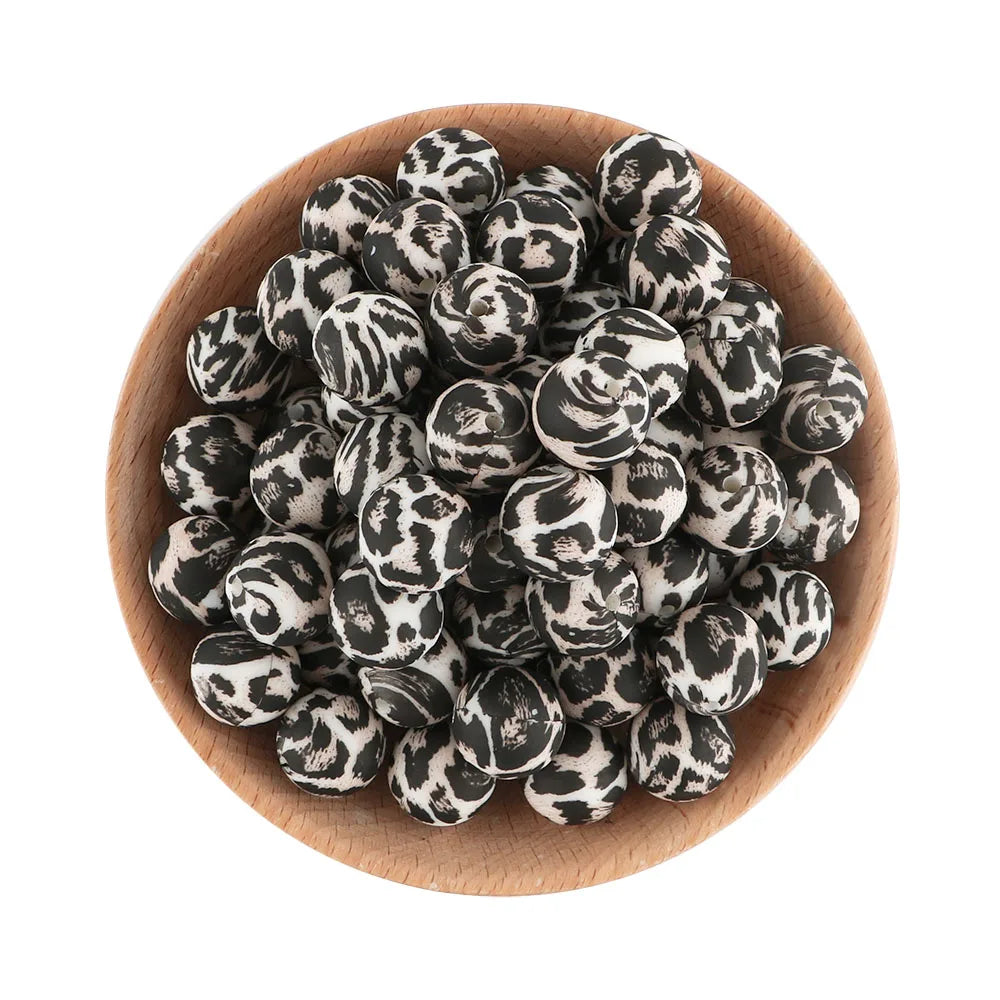 10Pcs/lot Printed Silicone Beads 15mm Round Leopard Terrazzo Dalmatian Camo Silicone Beads For Jewelry Making DIY Accessories
