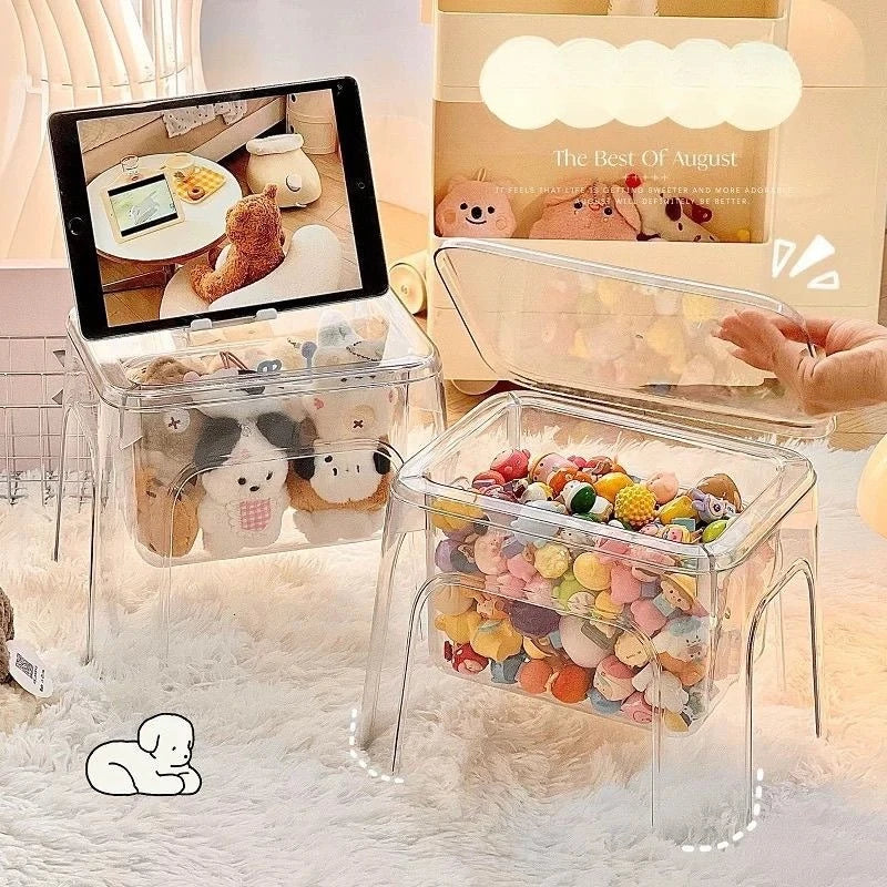 storage stool Thickened PET transparent stool Living room small bench Household chair Simple multi-functional plastic stool