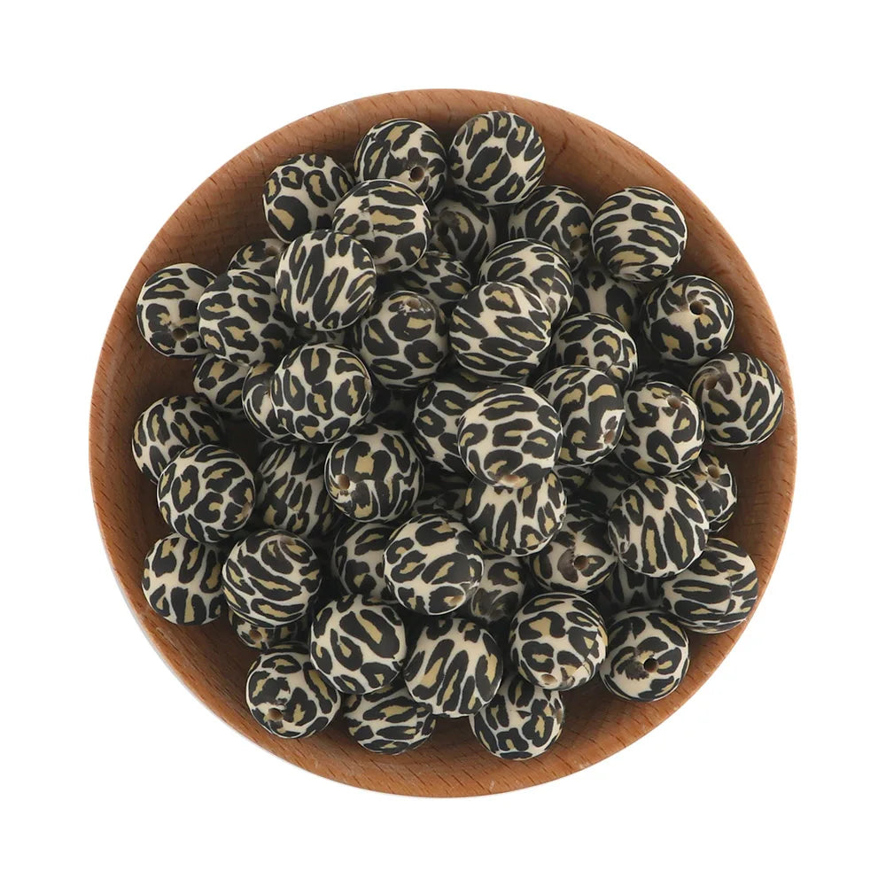 10Pcs/lot Printed Silicone Beads 15mm Round Leopard Terrazzo Dalmatian Camo Silicone Beads For Jewelry Making DIY Accessories
