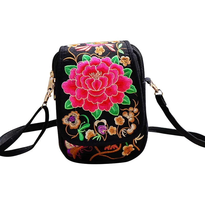 1PC Embroidered National Style Cloth Bag Waist Bag Oblique Span Shoulder Coin Mini Wallet Carry Vertical Square