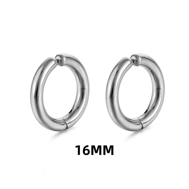 1 Pair Non-Piercing Fake Hoop Earrings For Women Men Classic Punk Stainless Steel Circle Hoops Clip Earring Without Hole Gifts ﻿