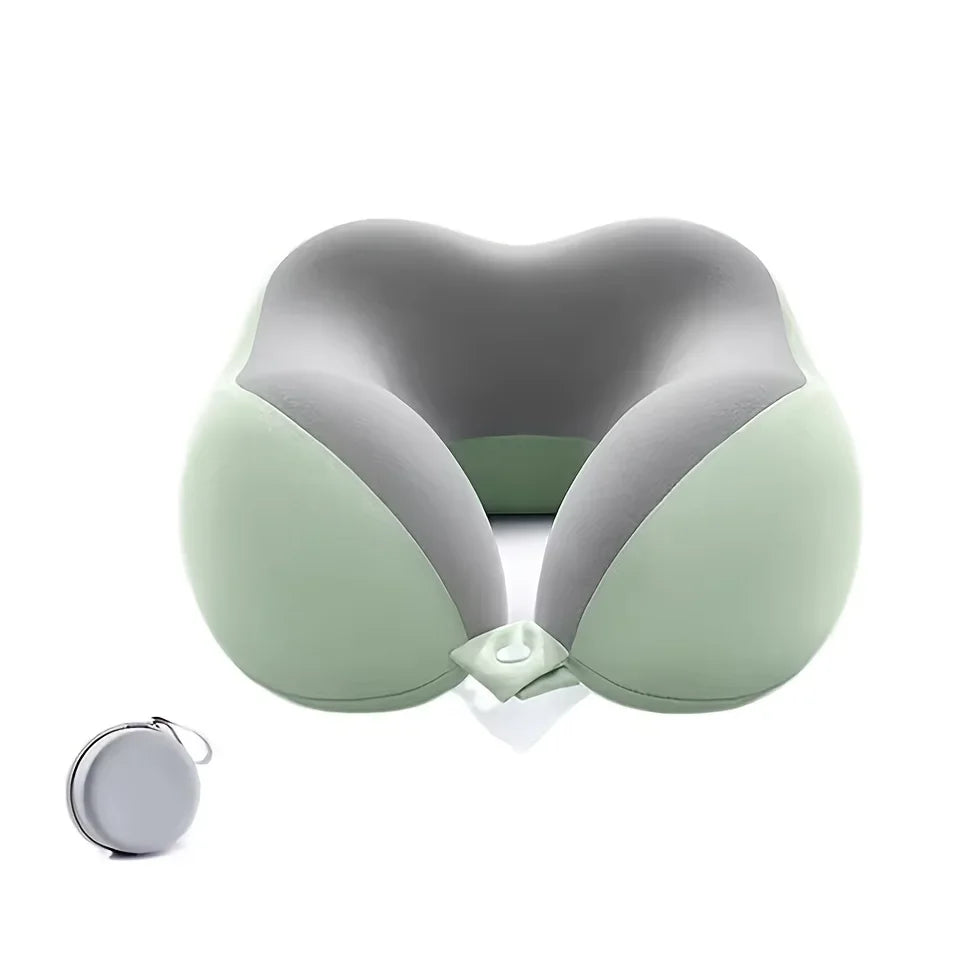 Comfortable U-shaped neck pillow with storage bag – ideal for travel, napping, and office use