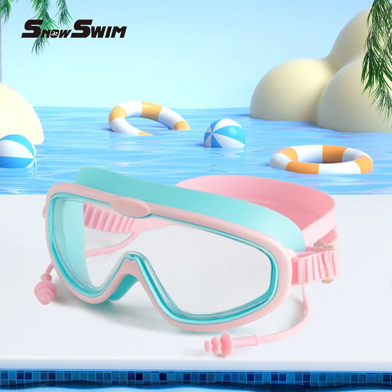 Swimming Goggles for Kids Large Frame Wide View Anti Fog Anti UV No Leaking Waterproof Quick Adjustable Soft Fit Age 3 15
