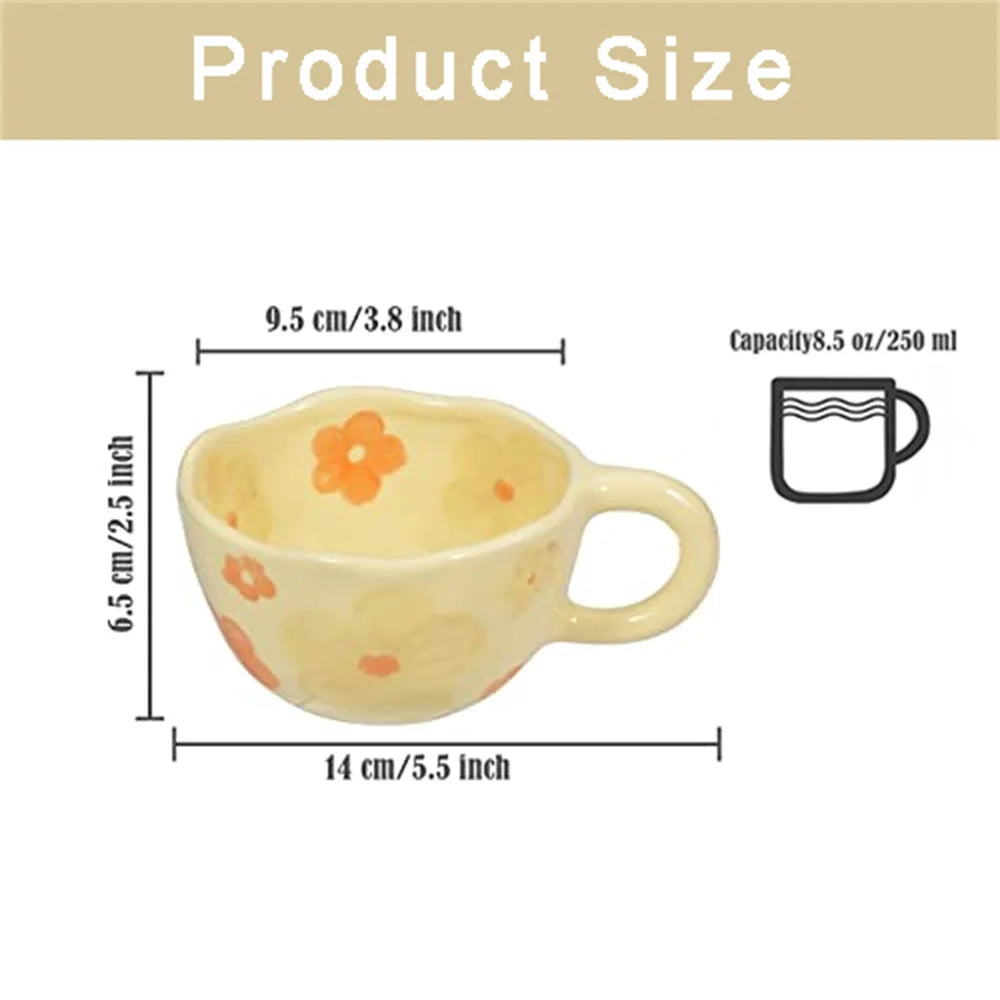 Ceramic Mugs Coffee Cups Hand Pinched Irregular Flower Milk Tea Cup Ins Korean Style Oatmeal Breakfast Mug Drinkware Kitchen