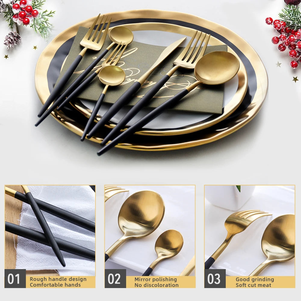24Pcs Dinnerware Set Stainless Steel Tableware Dinner Knife Fork Dessert Spoon Cutlery Set Kitchen Flatware
