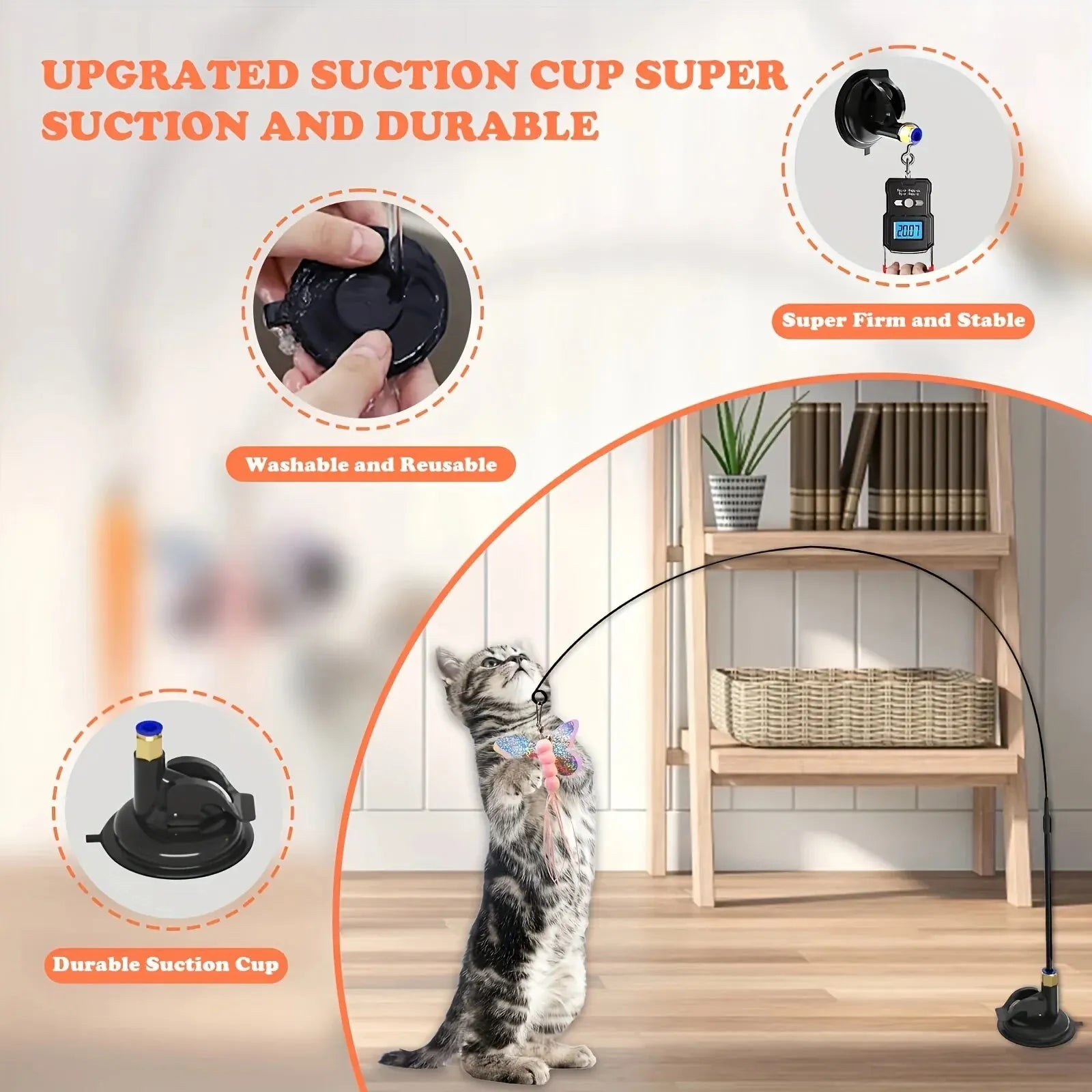 Cat Preview Toy - Interactive Bell and Feather Cane - Long Sucking Cup Rod, Fun Game Time Adventure Use - Ultimate Cat Toy