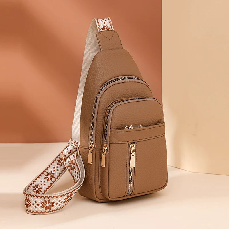 1 Piece of Solid Color Wide Shoulder Strap Crossbody Bag, Fashionable Chest Bag That Can Hold Mobile Phone