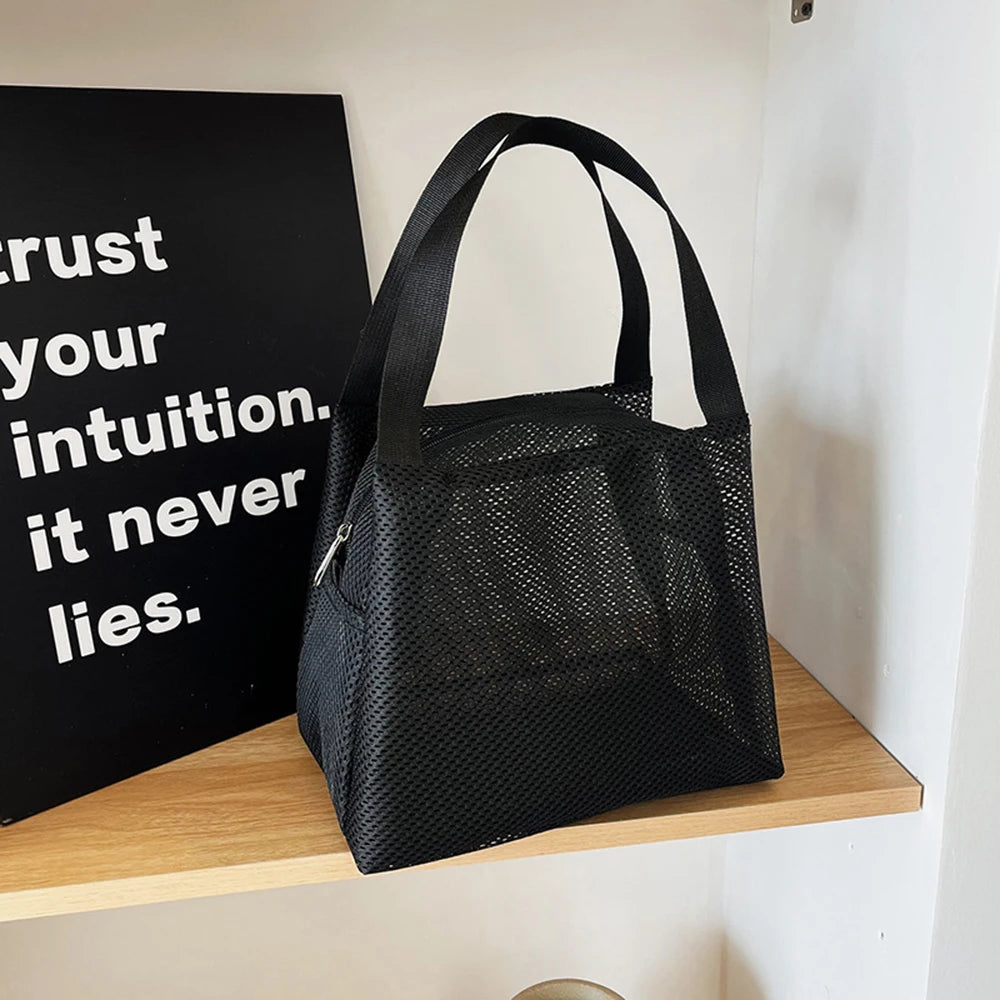 1PC Net Mesh Bag, Toiletry Bag, Travel Storage Bag, Hollowed-Out Student Lunch Box Bag, Lunch Box Bag