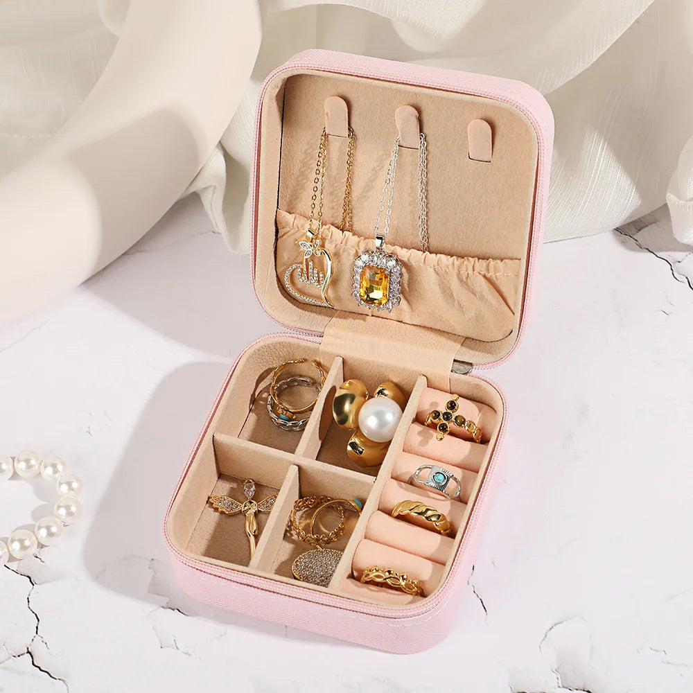 Mini Jewelry Storage Box Portable Home Travel Earrings Necklace Storage Case for Women Ring Organizer PU Leather Display Case