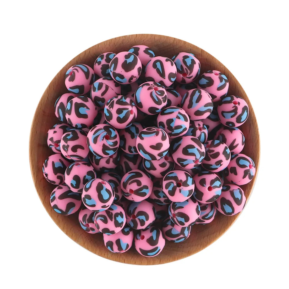 10Pcs/lot Printed Silicone Beads 15mm Round Leopard Terrazzo Dalmatian Camo Silicone Beads For Jewelry Making DIY Accessories