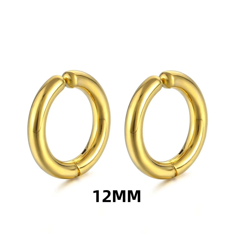 1 Pair Non-Piercing Fake Hoop Earrings For Women Men Classic Punk Stainless Steel Circle Hoops Clip Earring Without Hole Gifts ﻿