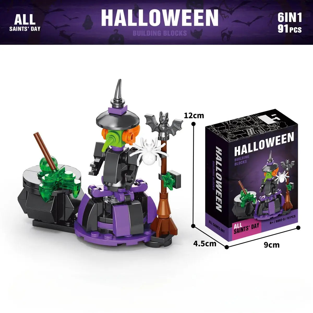 601PCS 6IN1 Halloween Building Block Set Halloween Displayable Party Gift Children's Festive Gifts for Easter Home Decoration