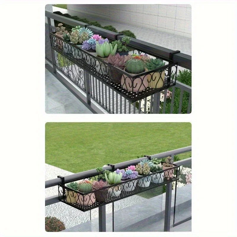 Balcony flower stand hanging wrought iron guardrail flower pot hanger succulent railing flower rack indoor window sill rack