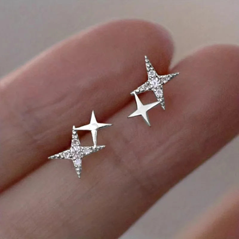 Avenneth New Fashion Stud Earrings For Women Banquet Asymmetry Cross Star Silver Color Earring Jewelry Vintage Accessories Gifts