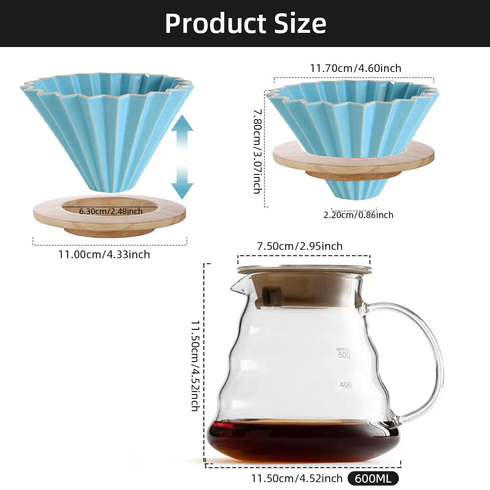 Ceramic Coffee Filter Cup Reusable Filters Coffee Maker with Wood Stand Funnel Dripper Cake Filter Cup Coffee Accessories