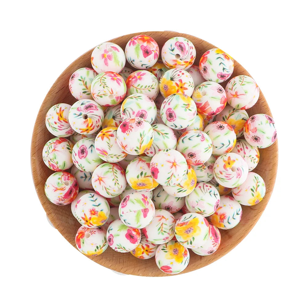 10Pcs/lot Printed Silicone Beads 15mm Round Leopard Terrazzo Dalmatian Camo Silicone Beads For Jewelry Making DIY Accessories