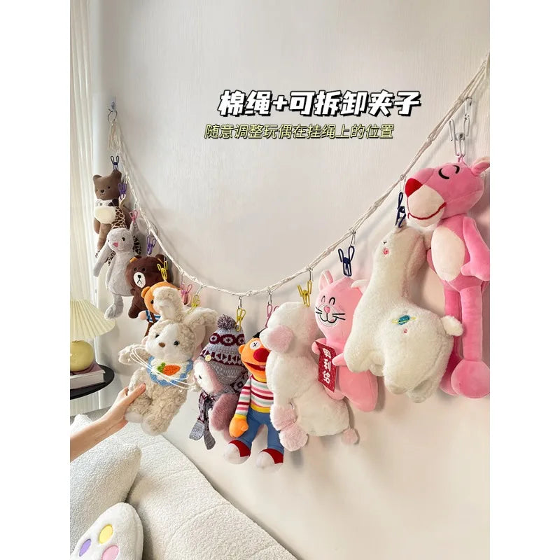 Doll on the wall storage lanyard plush toy grab doll display mesh pocket hanging bag bedside doll storage artifact