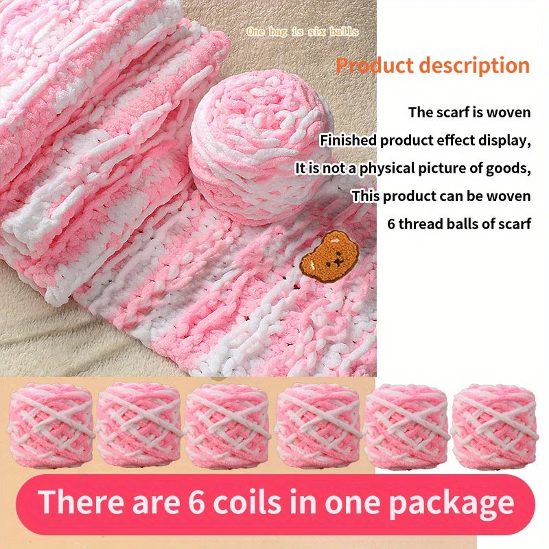 6 Thread Balls+1 Teddy Bear Jewelry Handmade Gift Woven Scarf Thread DIY Ice Stripe Thread Thick Yarn Ball