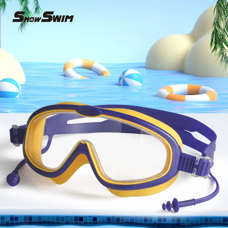 Swimming Goggles for Kids Large Frame Wide View Anti Fog Anti UV No Leaking Waterproof Quick Adjustable Soft Fit Age 3 15
