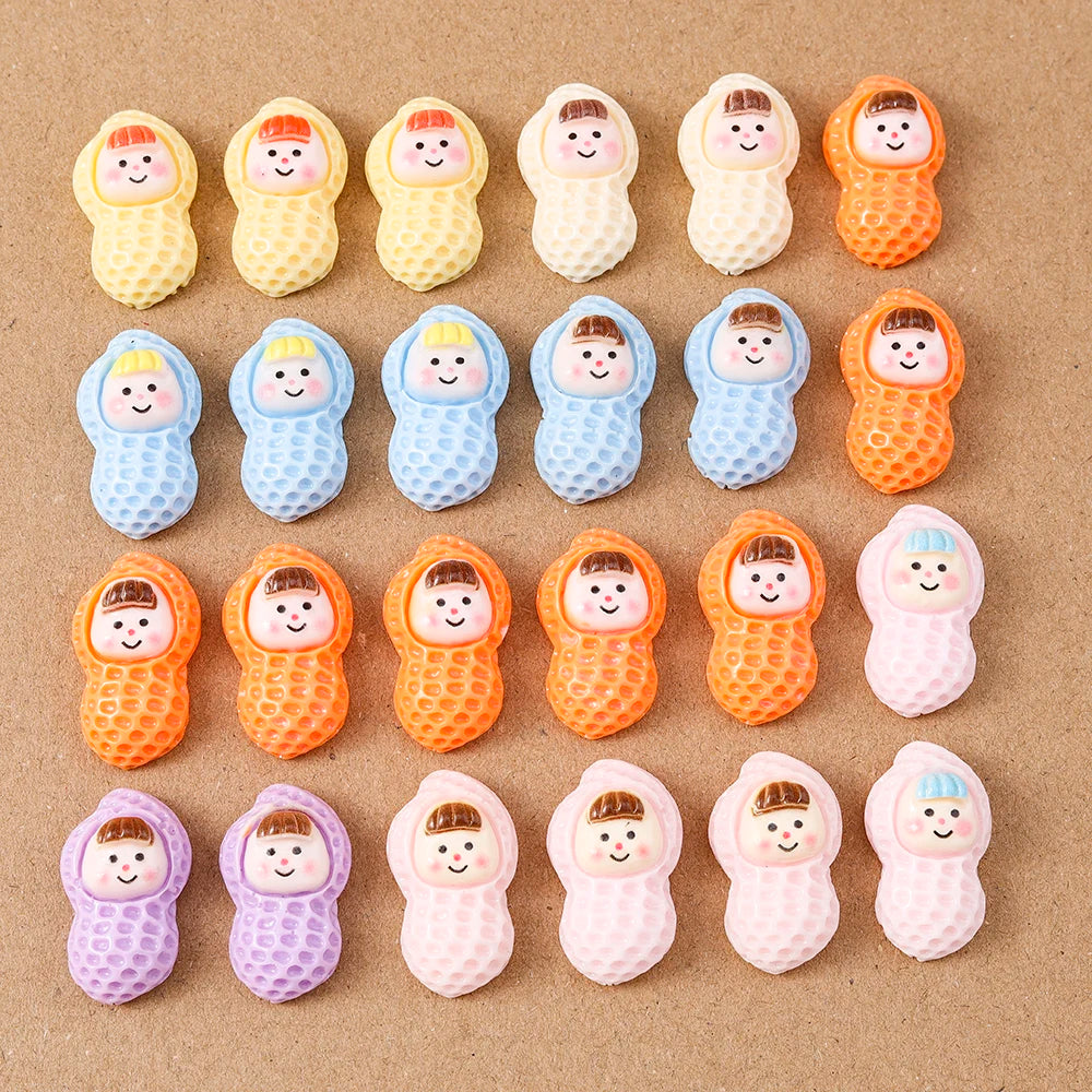 15pcs Cartoon Resin Simulation Peanut Flatback Cabochon Scrapbooking Embellishments for DIY Girls Hairpin Headband Gifts