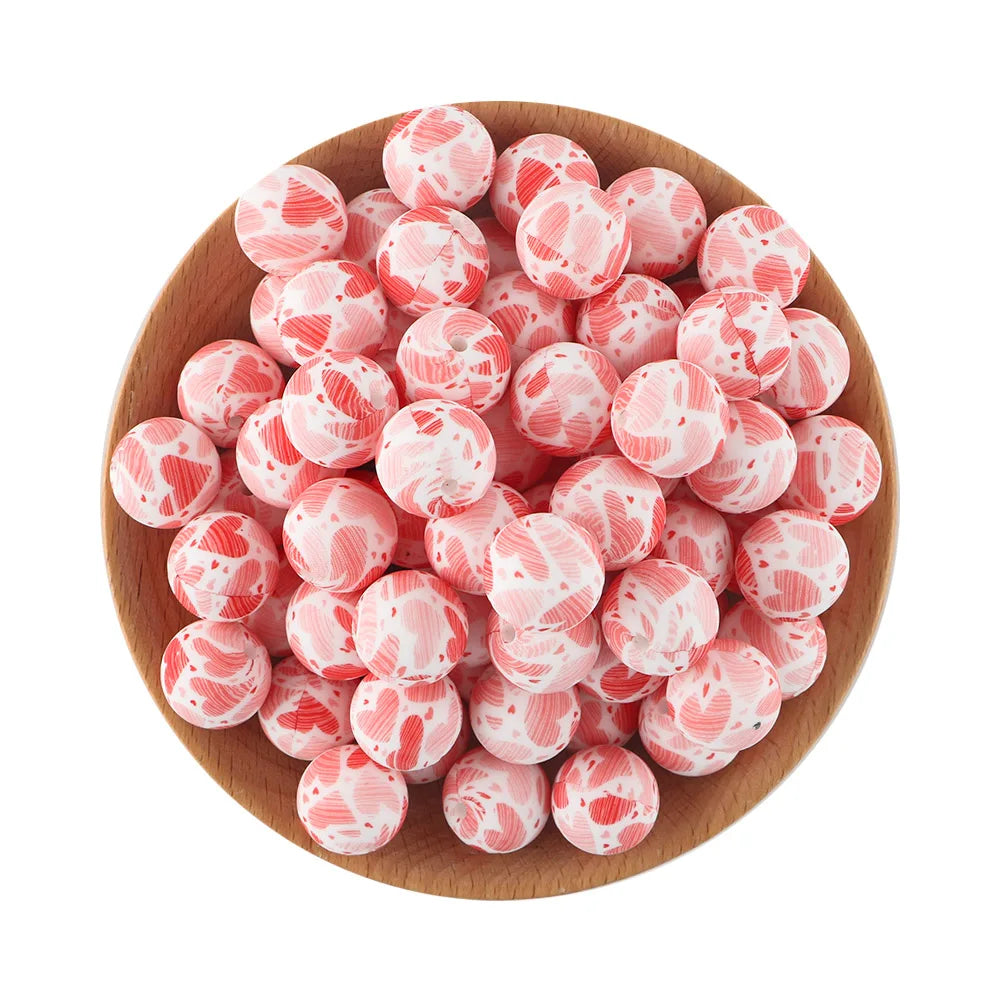10Pcs/lot Printed Silicone Beads 15mm Round Leopard Terrazzo Dalmatian Camo Silicone Beads For Jewelry Making DIY Accessories