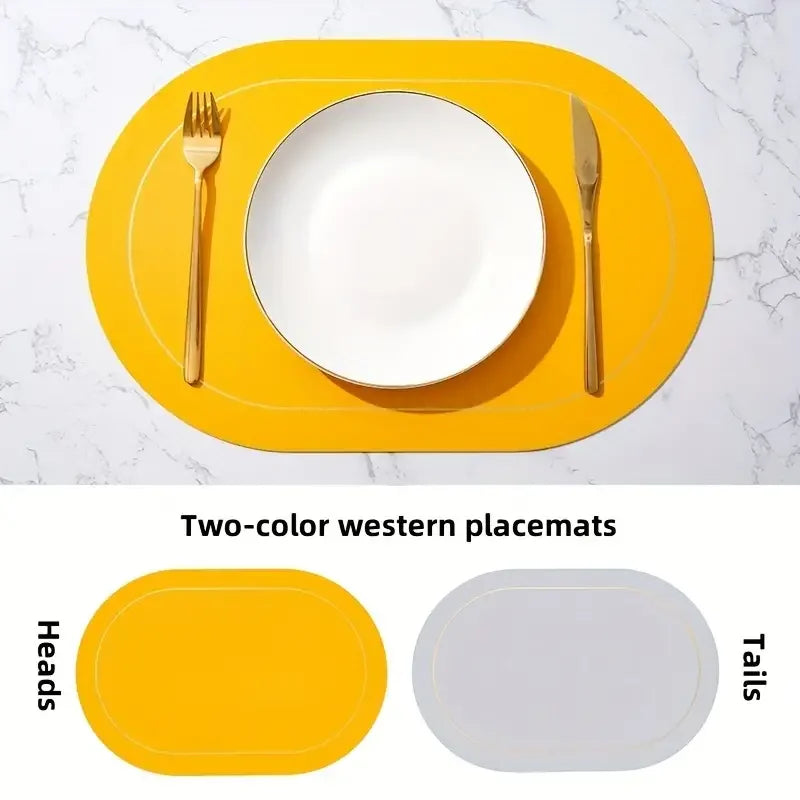 1/4/6pcs,PU Placemats,Dining Table Waterproof Non-Slip Table Mat,Heat Insulation Leather Place Mats Set,Nordic Style Cup Mat