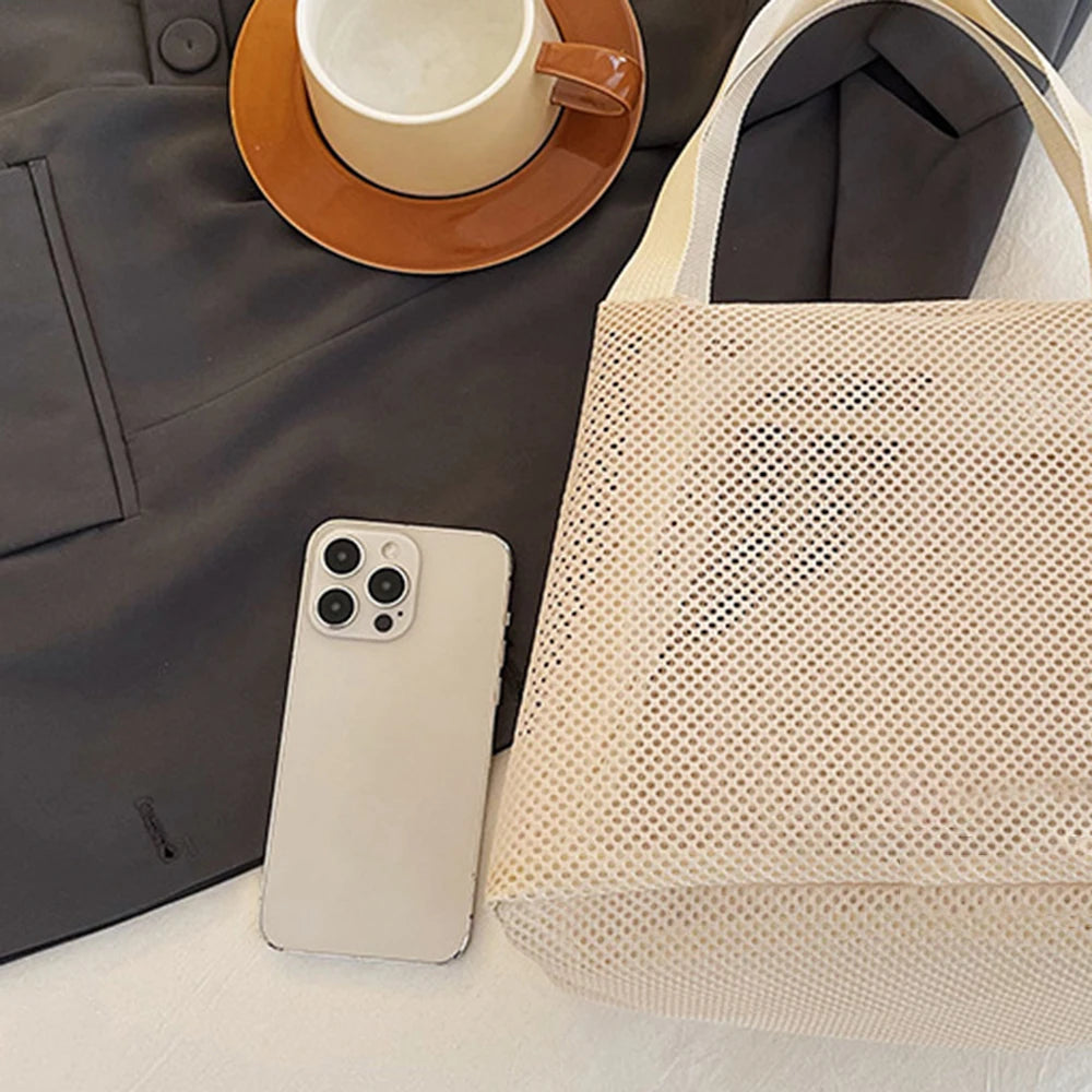 1PC Net Mesh Bag, Toiletry Bag, Travel Storage Bag, Hollowed-Out Student Lunch Box Bag, Lunch Box Bag