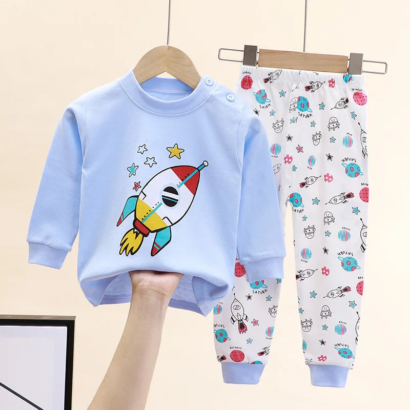 Baby Fall Clothes Cartoon Animal Sleepwear Children Pajamas Sets Unisex Kids Autumn Clothing Durable Soft Warm Comfort