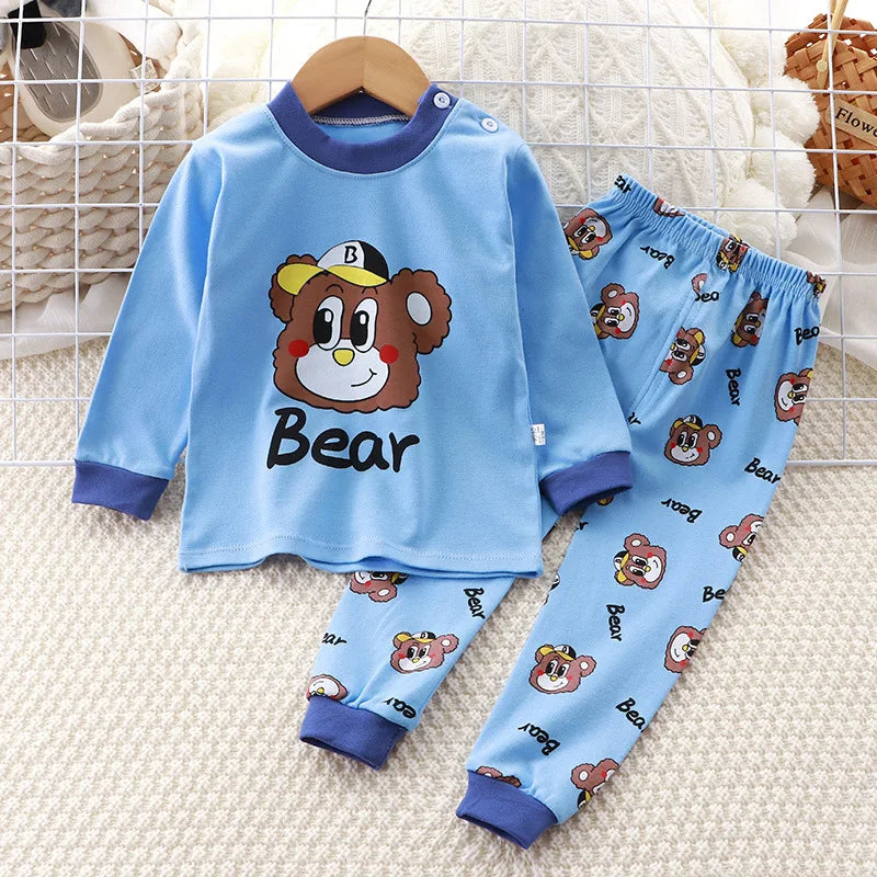 Baby Fall Clothes Cartoon Animal Sleepwear Children Pajamas Sets Unisex Kids Autumn Clothing Durable Soft Warm Comfort