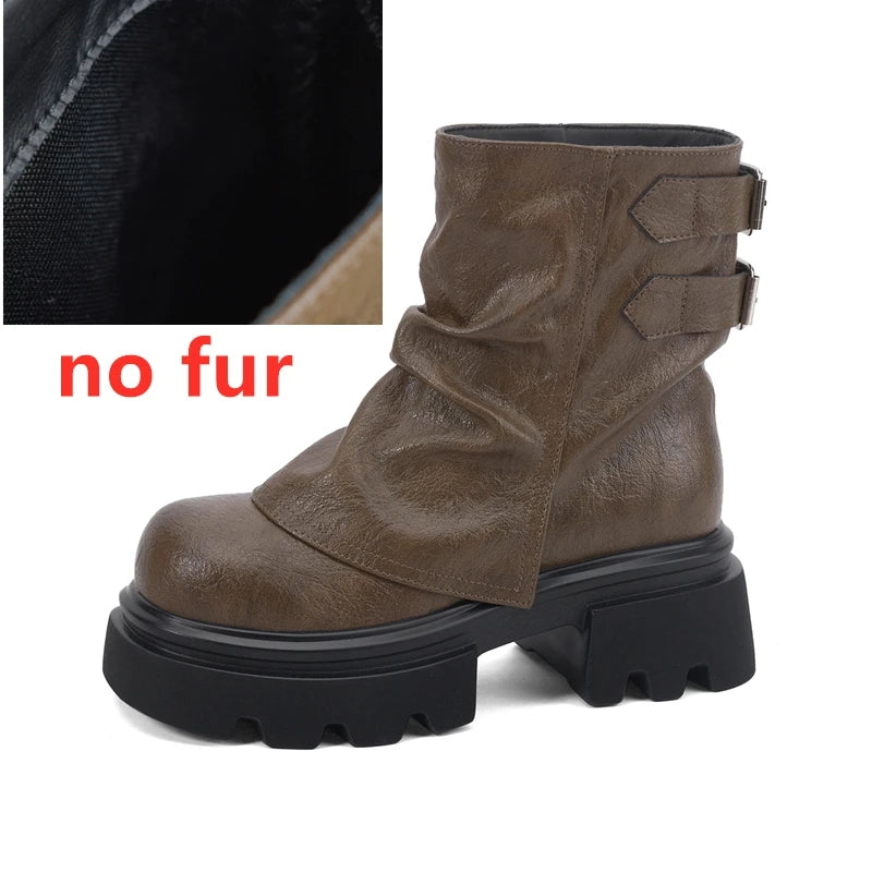2025 New Women's Trouser Boots Thick-soled Square-toe Women Ankle Boots Large-Size Vintage Fashion Motorcycle Boots female