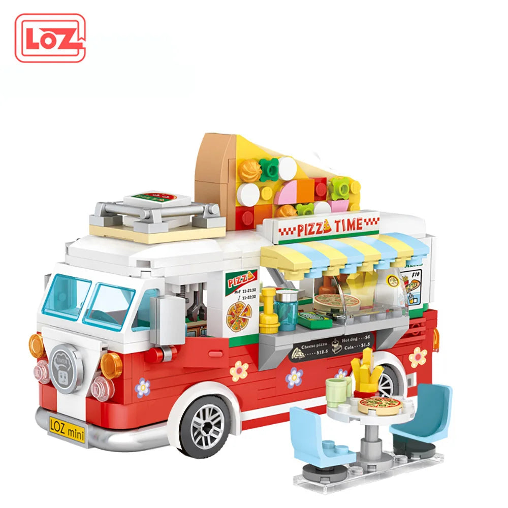 491pcs Street Stalls Pizza Trucks Coffee Food Shops Collection ABS Materials Birthday Gifts for Kid and Adults with Box