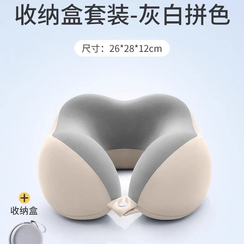 Comfortable U-shaped neck pillow with storage bag – ideal for travel, napping, and office use