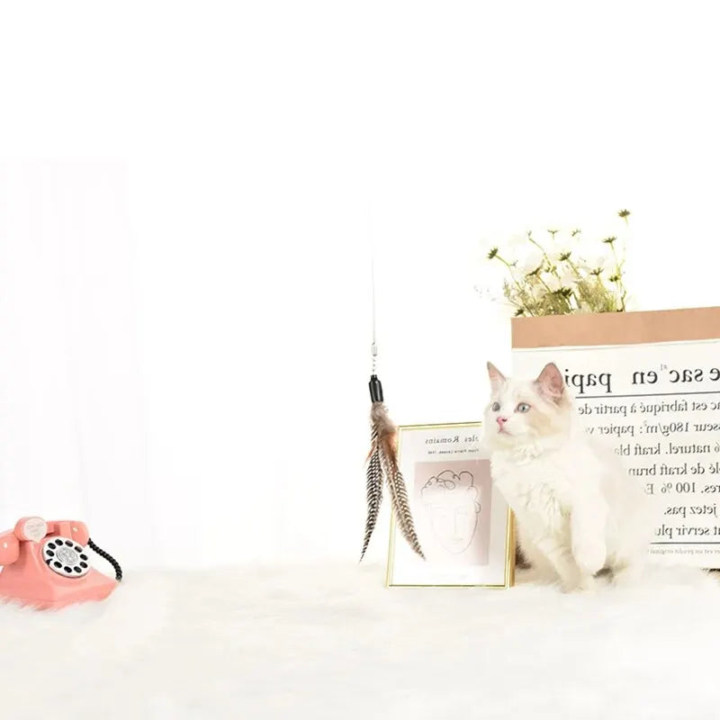 1PC Primary Feather Cat Teaser Stick with Feather Bell for Indoor Cats' Fun Exercise Interactive Pet Toy