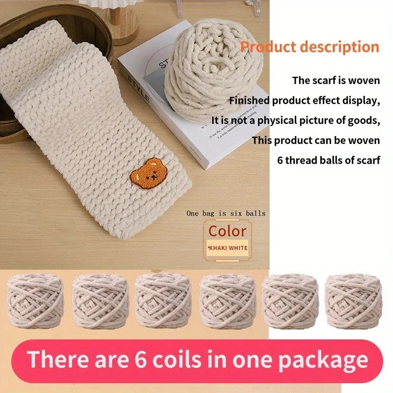 6 Thread Balls+1 Teddy Bear Jewelry Handmade Gift Woven Scarf Thread DIY Ice Stripe Thread Thick Yarn Ball