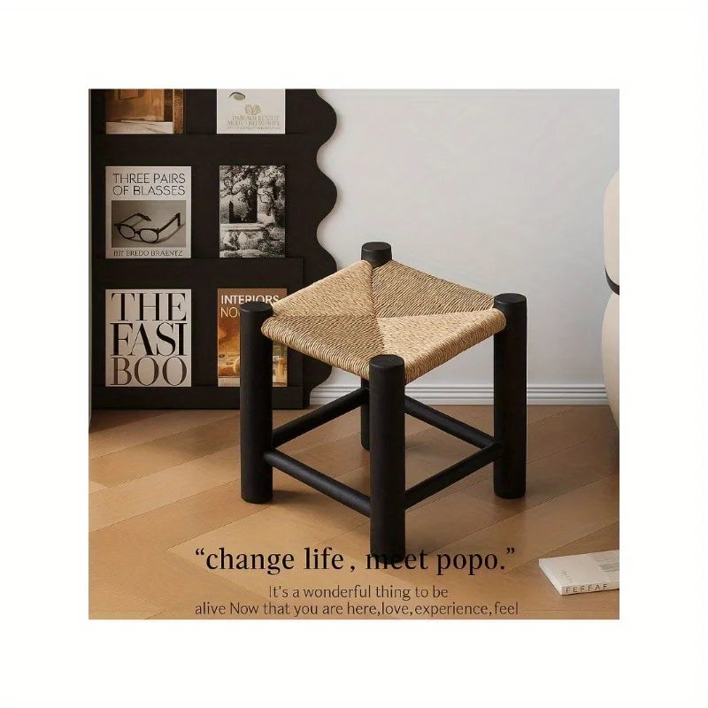 Shoe changing stool, woven stool, medieval rope woven stool, ins style Nordic solid wood home low stool with
