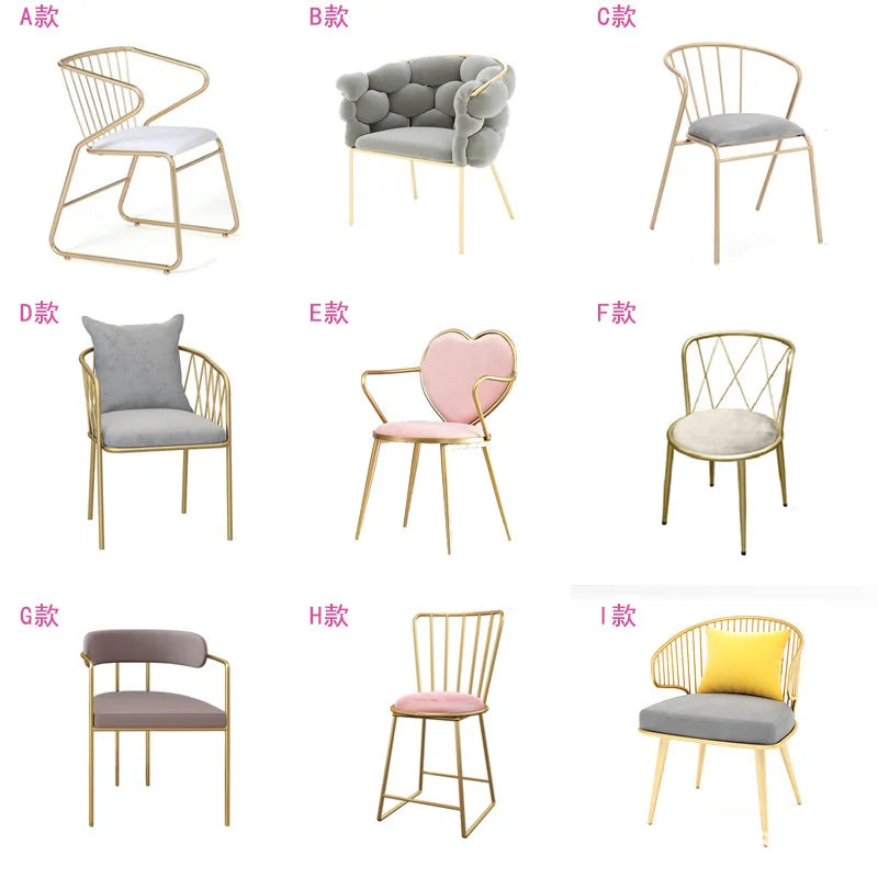 Nordic wrought iron back armrest dining chair light luxury simple Internet celebrity gold manicure makeup chair restaurant