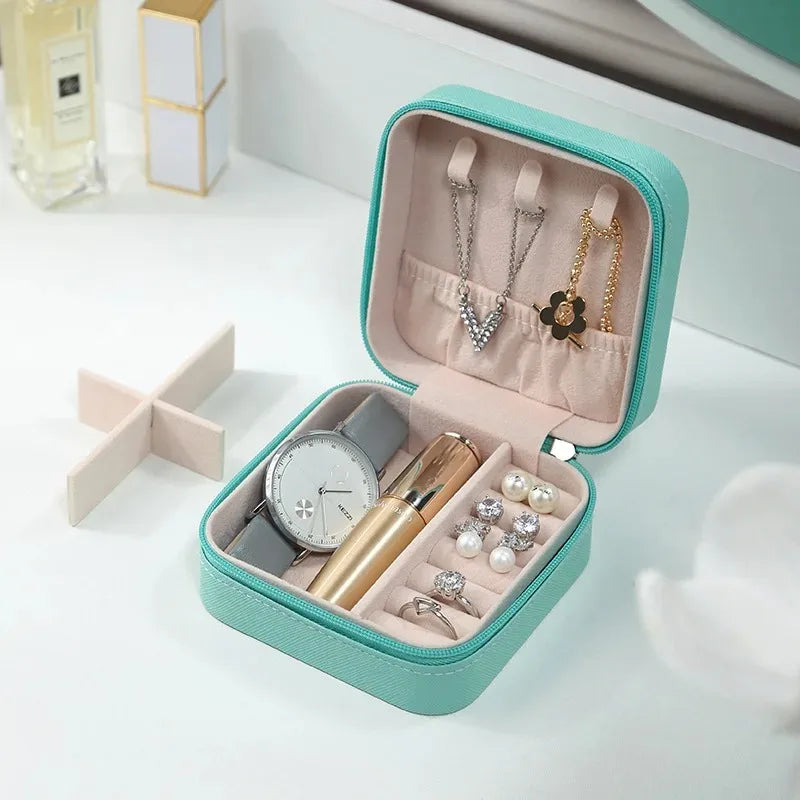 Mini Jewelry Storage Box Portable Home Travel Earrings Necklace Storage Case for Women Ring Organizer PU Leather Display Case